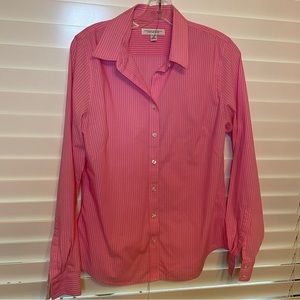 NWOT Banana Republic pink / white pinstripe button down top w/shirttail hem